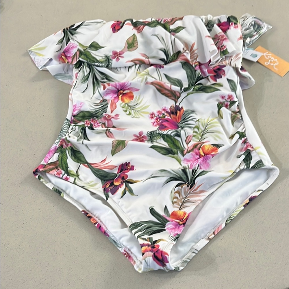 Kona Sol Pink and White Floral One Piece Swim
